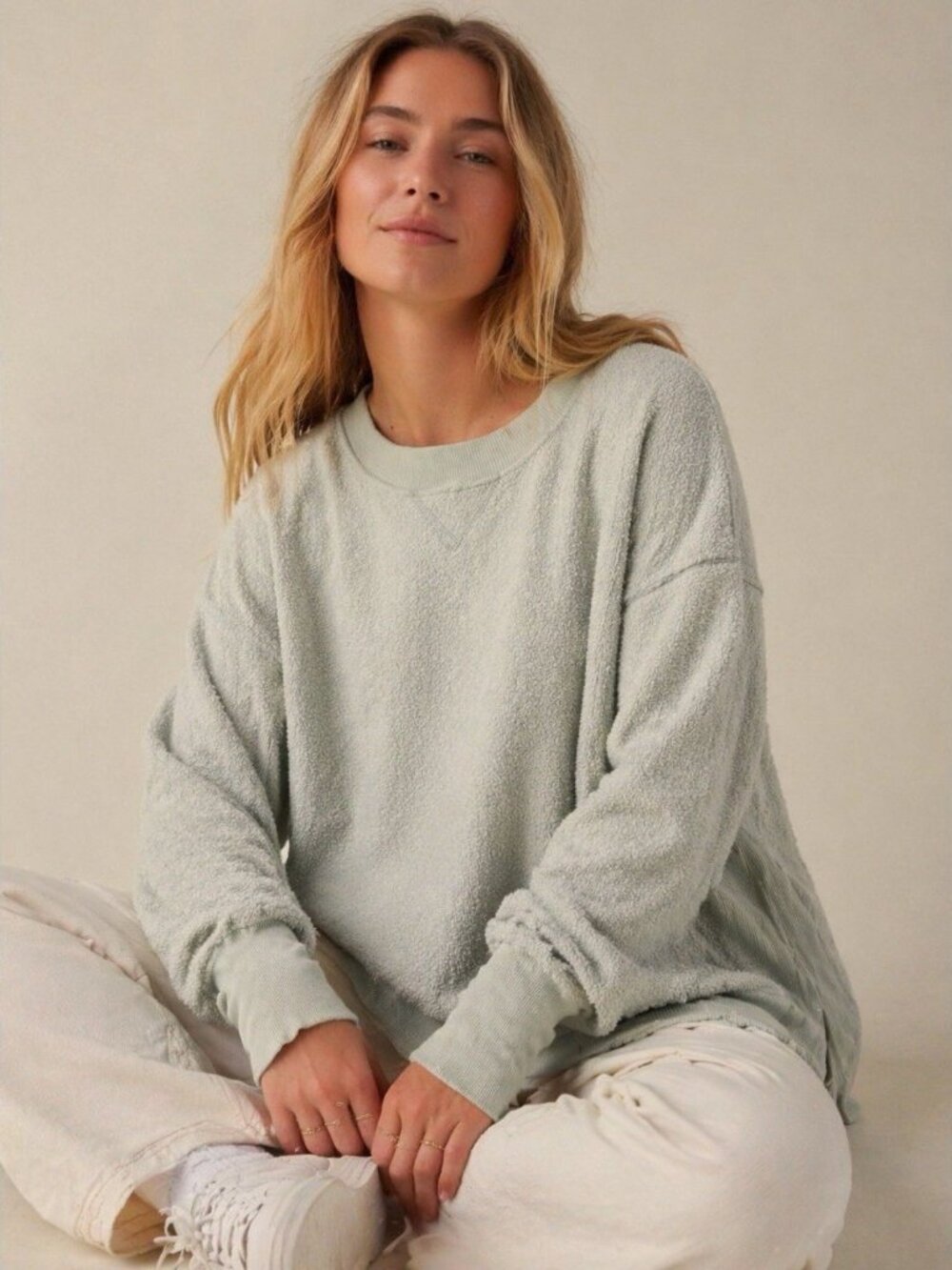 Aerie Crewneck Sweatshirt Womens Small Sherpa Fleece Pullover Sage